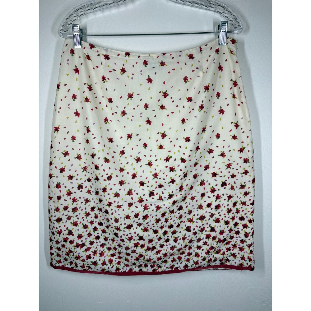 Vintage Ann Taylor Skirt 14 White Red Floral Cotton Lined Cottagecore 90s Y2K
